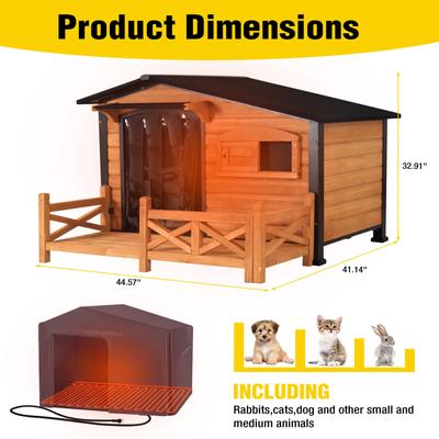 Show full view: Aivituvin AIR7024-IN-HP Metal Frame Wood Outdoor Heated Dog House, Brown, Medium slide 9 of 10