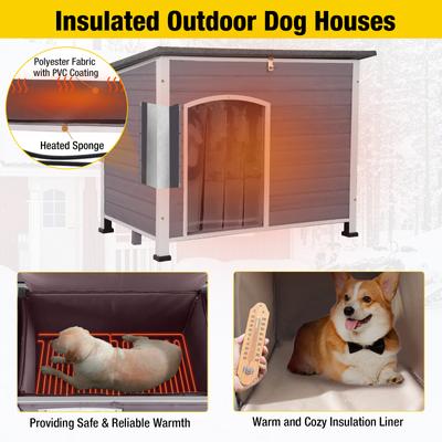 Show full view: Aivituvin AIR43-M-HP Metal Frame Wood Outdoor Heated Dog House, Gray, Large slide 5 of 7