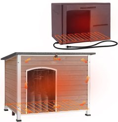 Aivituvin Removable Liner & Heating Pad Wood Outdoor Dog House, Brown, Large slide 1 of 8