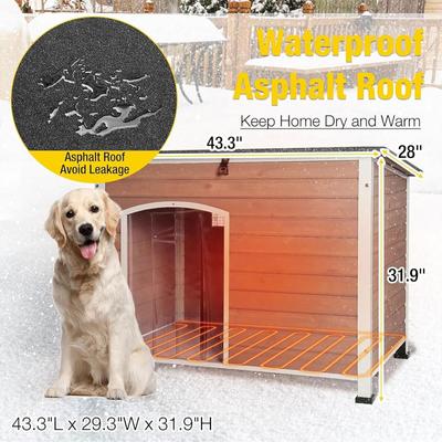 Show full view: Aivituvin Removable Liner & Heating Pad Wood Outdoor Dog House, Brown, Large slide 8 of 8