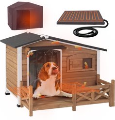 Aivituvin AIR7024-B-IN-HP Metal Frame Wood Outdoor Heated Dog House, Brown, Medium