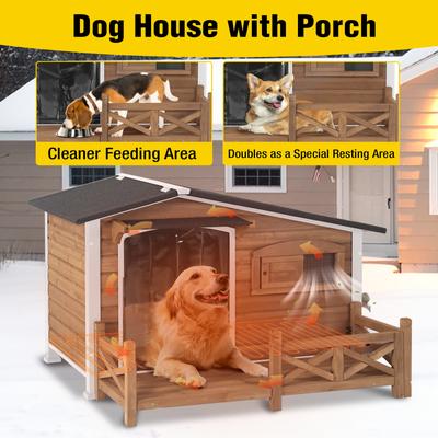 Show full view: Aivituvin AIR7024-B-IN-HP Metal Frame Wood Outdoor Heated Dog House, Brown, Medium slide 4 of 8