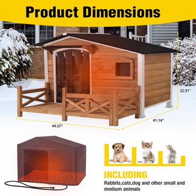 Show full view: Aivituvin AIR7024-B-IN-HP Metal Frame Wood Outdoor Heated Dog House, Brown, Medium slide 8 of 8