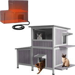 Aivituvin Winter-Proof Feral Insulation Liner Wood Outdoor Heated Cat House, Gray, Medium