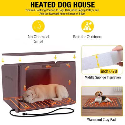 Show full view: Aivituvin Removable Liner & Heating Pad Wood Outdoor Dog House, Brown, Large slide 3 of 8