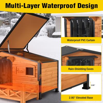 Show full view: Aivituvin AIR7024-IN-HP Metal Frame Wood Outdoor Heated Dog House, Brown, Medium slide 7 of 10