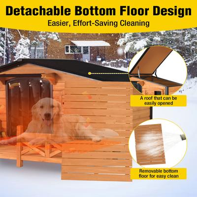 Show full view: Aivituvin AIR7024-IN-HP Metal Frame Wood Outdoor Heated Dog House, Brown, Medium slide 6 of 10