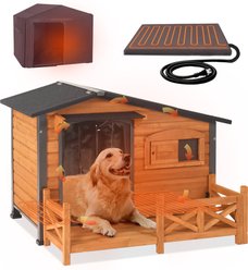 Aivituvin AIR7024-IN-HP Metal Frame Wood Outdoor Heated Dog House, Brown, Medium