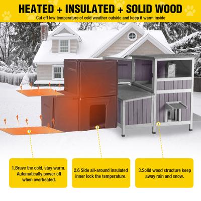 Show full view: Aivituvin Winter-Proof Feral Insulation Liner Wood Outdoor Heated Cat House, Gray, Medium slide 4 of 7