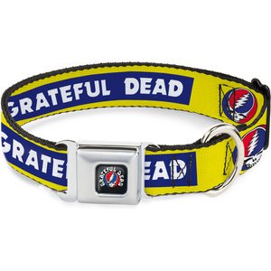 Buckle-Down Grateful Dead Text Box & Steal Your Face Logo Dog Collar, Large: 20 to 31-in neck, 1.5-in wide