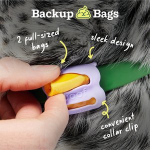 Woof Poomergency Starter Pack Dog Poop Bag Holder for Collar with 3 Emergency Refills, Lavender