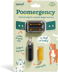 Woof Poomergency Starter Pack Dog Poop Bag Holder for Collar with 3 Emergency Refills, Black