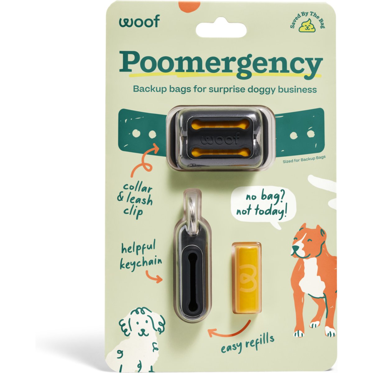 Woof Poomergency Starter Pack Dog Poop Bag Holder for Collar with 3 Emergency Refills, Black