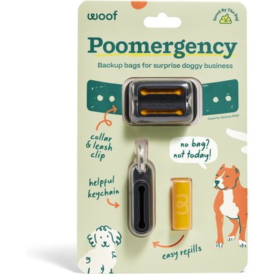 Woof Woof Poomergency Starter Pack Dog Poop Bag Holder for Collar with 3 Emergency Refills, Black