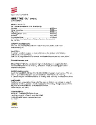 Show full view: Med-Vet Pharmaceuticals (MVP) Breathe Paste Horse Breathing Aid, 80-mL syringe slide 2 of 6