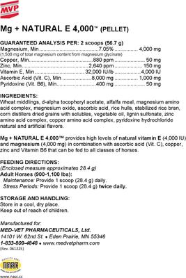 Show full view: Med-Vet Pharmaceuticals (MVP) Mg + Natural E 4,000 Pellets Horse Supplement, 5-lb slide 2 of 6
