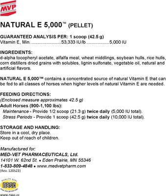 Show full view: Med-Vet Pharmaceuticals (MVP) Natural E 5000 Pellets Horse Supplement, 3-lb slide 2 of 6