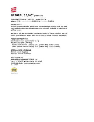 Show full view: Med-Vet Pharmaceuticals (MVP) Natural E 5000 Pellets Horse Supplement, 3-lb slide 2 of 3