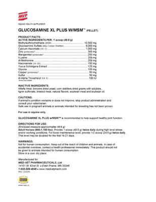 Show full view: Med-Vet Pharmaceuticals (MVP) Glucosamine + MSM Pellets Horse Joint Supplement, 5-lb slide 2 of 3
