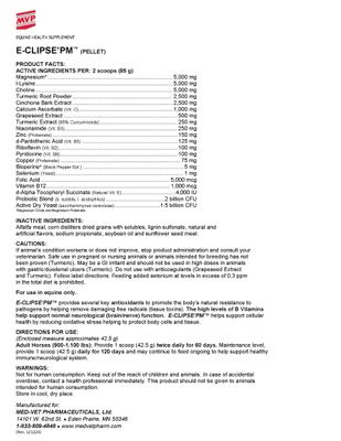 Show full view: Med-Vet Pharmaceuticals (MVP) E-Clipse'PM Pellets Horse Supplement, 6-lb slide 2 of 3
