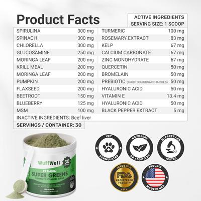 Show full view: Wuffwell Super Greens Supplement Powder for Dogs, 2-oz slide 3 of 11