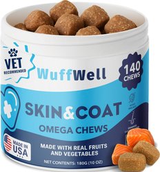 Wuffwell Skin & Coat Omega Supplement Chews for Dogs, 140 count