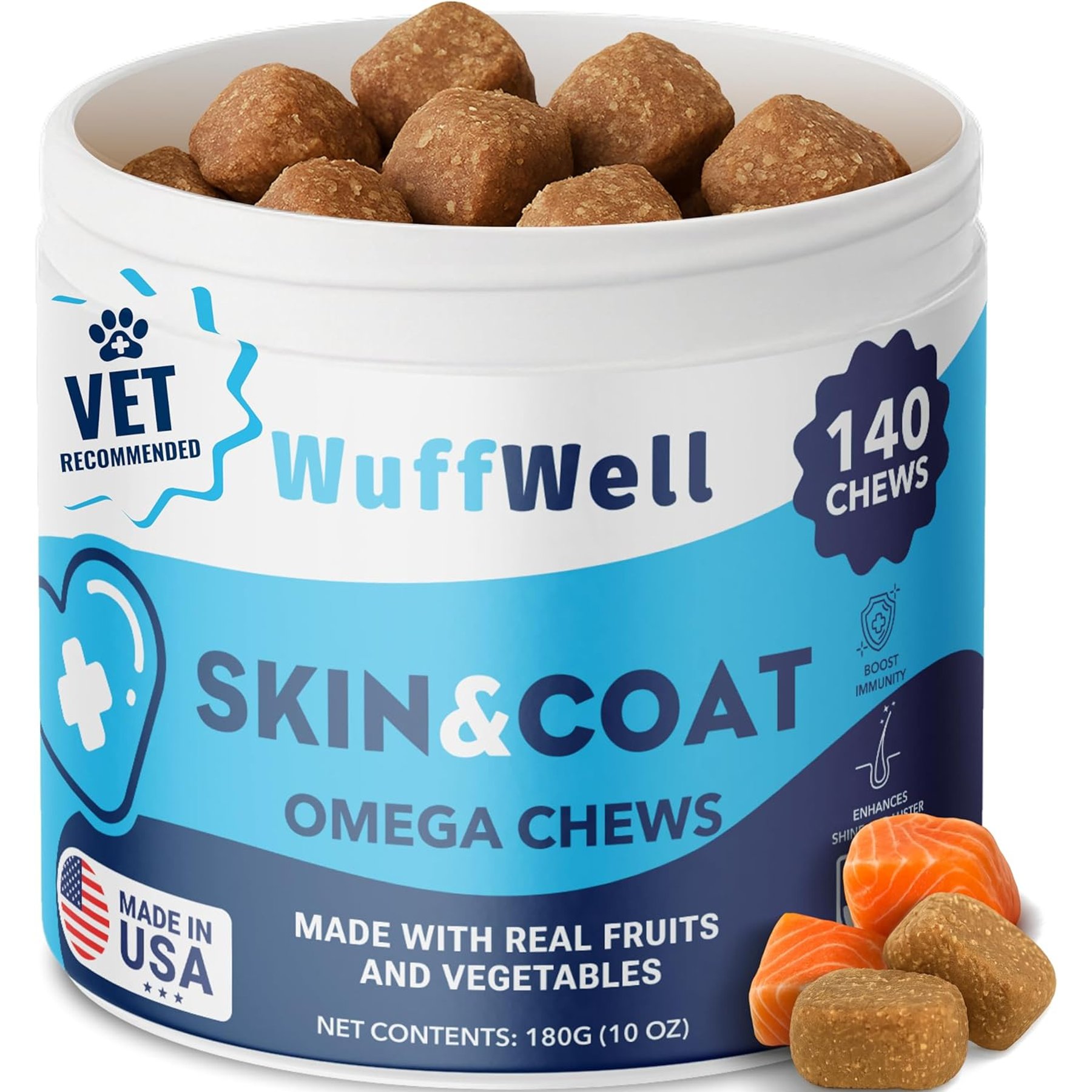 Wuffwell Skin & Coat Omega Supplement Chews for Dogs, 140 count