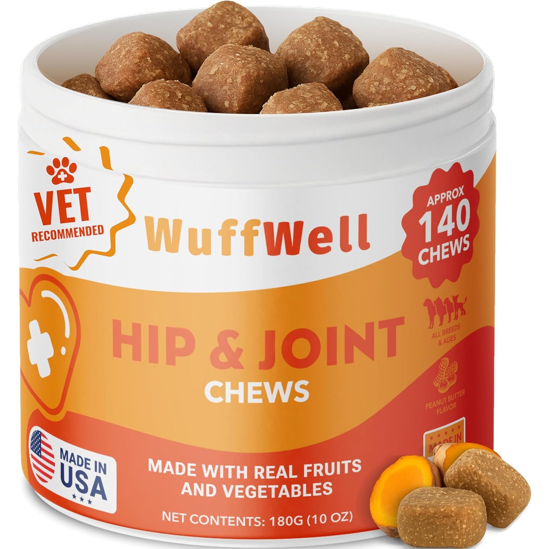 Wuffwell Hip & Joint Supplement Chews for Dogs, 140 count