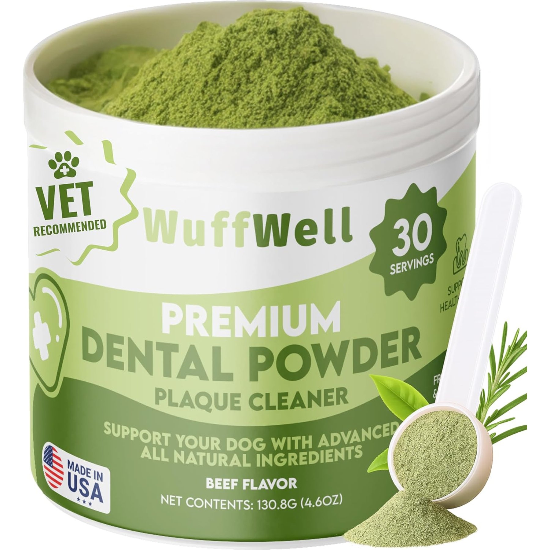 Wuffwell Dental Cleaning Powder with Probiotics for Dogs, 2-oz