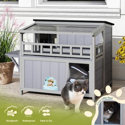 Show full view: Coziwow Outdoor Weatherproof Feral Kitty Shelter Cat House, Grey slide 4 of 6