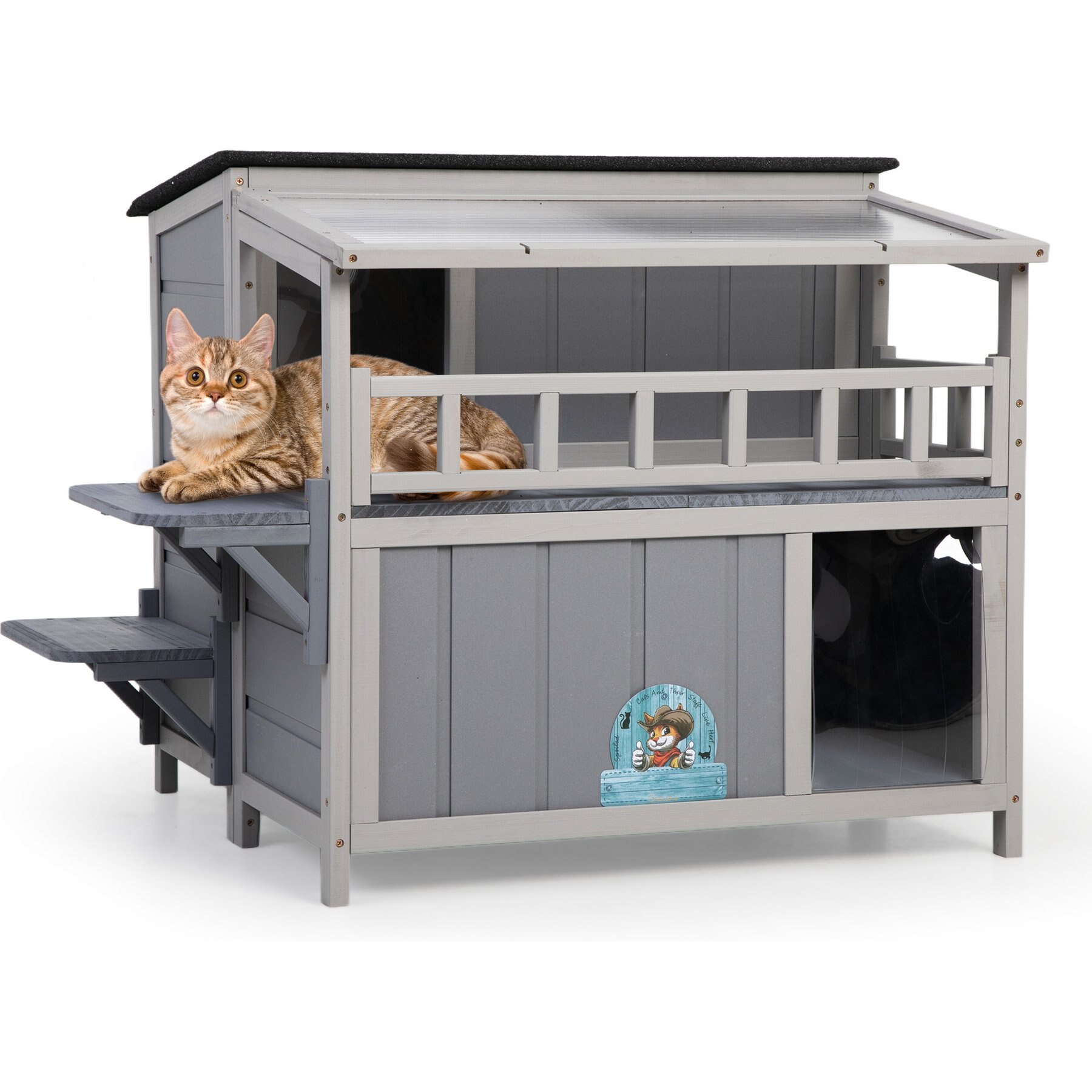 Coziwow Outdoor Weatherproof Feral Kitty Shelter Cat House, Grey