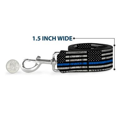 Show full view: Buckle-Down Thin Blue Line Flag Weathered Polyester Dog Leash, Black, 4-ft long, 1-in wide slide 7 of 7
