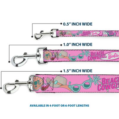 Show full view: Buckle-Down Mattel Barbie Beach Cowgirl Icons Collage Polyester Dog Leash, Pink, 4-ft long, 1-in wide slide 3 of 6