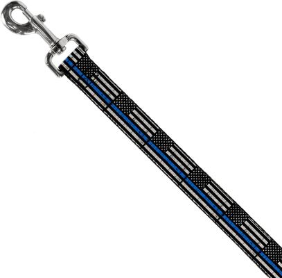 Show full view: Buckle-Down Thin Blue Line Flag Weathered Polyester Dog Leash, Black, 4-ft long, 1-in wide slide 3 of 7