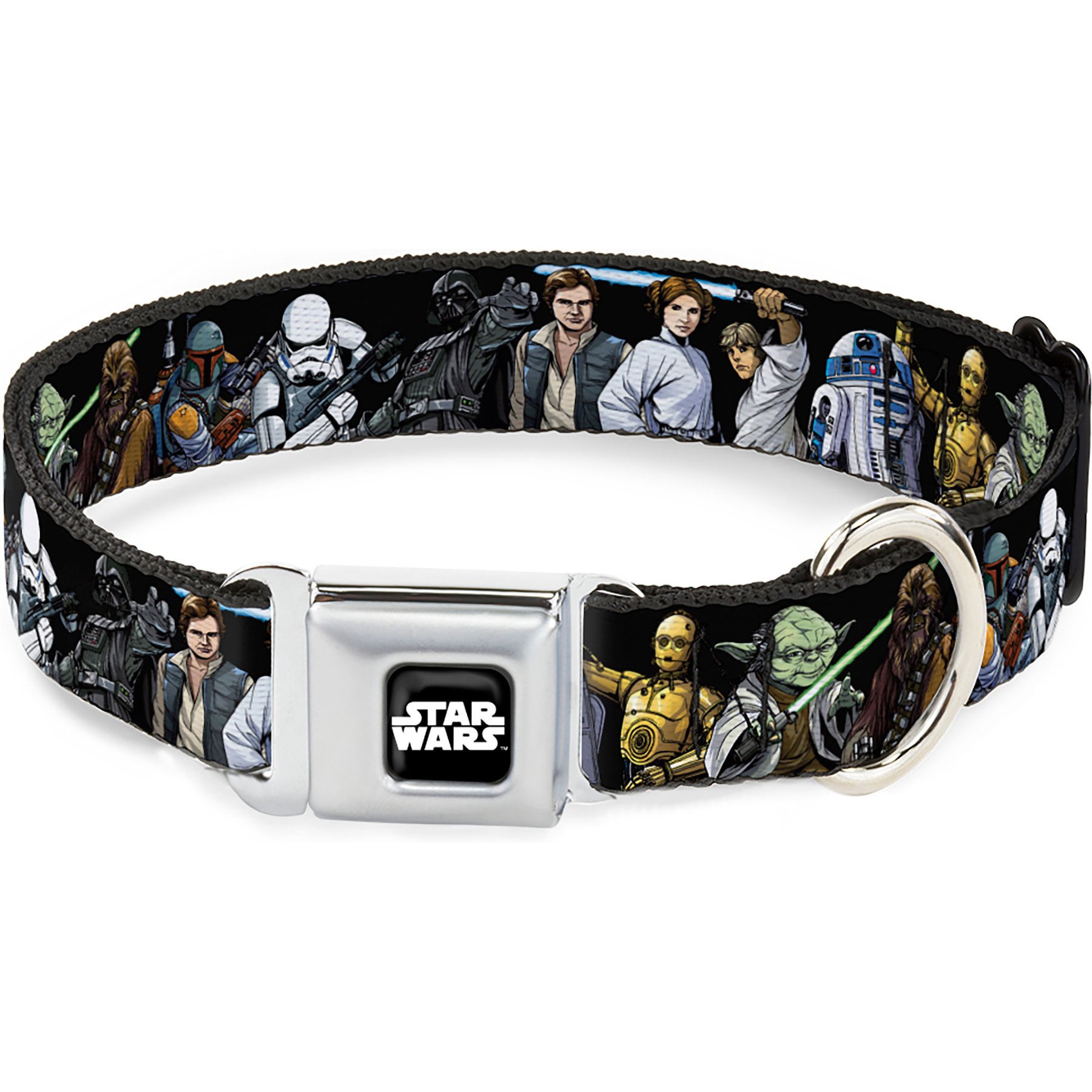 Buckle-Down Star Wars Classic Character Poses Metal Seatbelt Buckle Dog Collar, Black, Medium: 11 to 16.5-in neck, 1-in wide