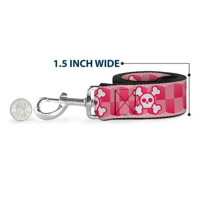 Show full view: Buckle-Down Cute Skulls Checkers Polyester Dog Leash, Pink, 6-ft long, 1-in wide slide 6 of 6