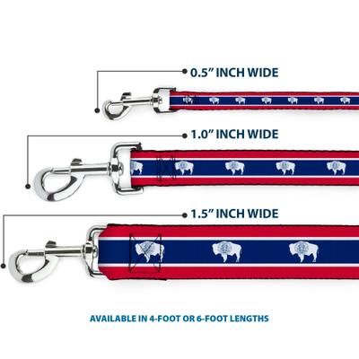 Show full view: Buckle-Down Wyoming Flag Polyester Dog Leash, Blue, 4-ft long, 1-in wide slide 4 of 7