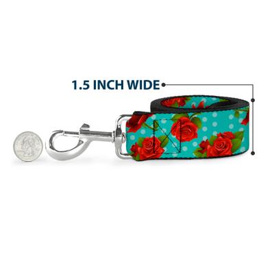 Show full view: Buckle-Down Red Roses Polka Dots Polyester Dog Leash, Red, 6-ft long, 1-in wide slide 6 of 6