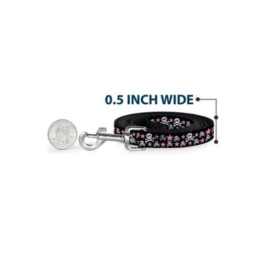 Show full view: Buckle-Down Skulls Stars Polyester Dog Leash, Pink, 4-ft long, 1-in wide slide 4 of 6
