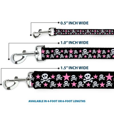 Show full view: Buckle-Down Skulls Stars Polyester Dog Leash, Pink, 4-ft long, 1-in wide slide 3 of 6