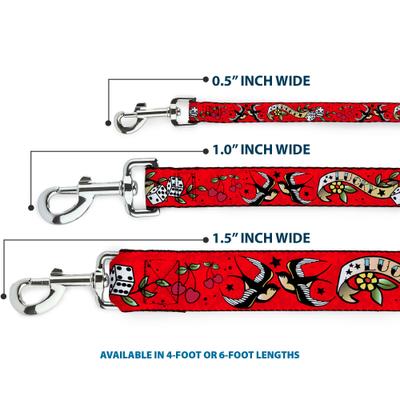 Show full view: Buckle-Down Lucky Polyester Dog Leash, Red, 6-ft long, 1-in wide slide 3 of 6