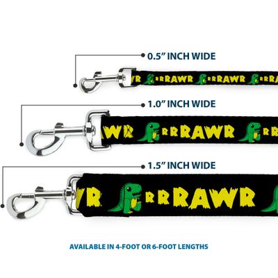 Show full view: Buckle-Down Rrrawr Dinosaur Polyester Dog Leash, Yellow, 4-ft long, 1-in wide slide 3 of 6