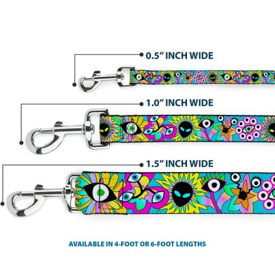 Show full view: Buckle-Down Funky Alien Flowers Polyester Dog Leash, multi, 6-ft long, 1-in wide slide 3 of 6