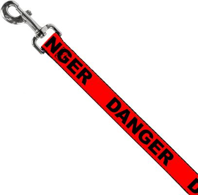 Show full view: Buckle-Down Danger Text Polyester Dog Leash, Red, 4-ft long, 1-in wide slide 2 of 6