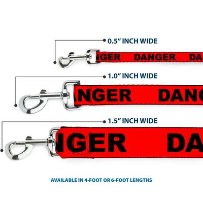 Show full view: Buckle-Down Danger Text Polyester Dog Leash, Red, 4-ft long, 1-in wide slide 3 of 6