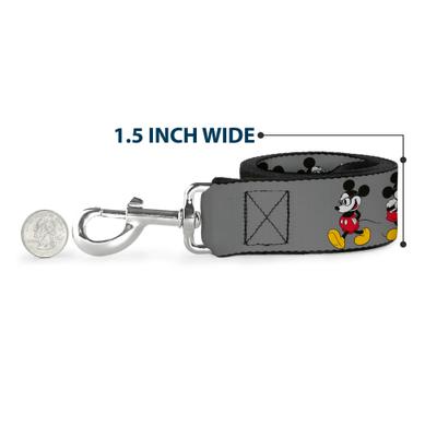 Show full view: Buckle-Down Mickey Mouse Glasses Poses Polyester Dog Leash, Grey, 6-ft long, 1-in wide slide 6 of 6