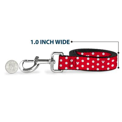 Show full view: Buckle-Down Disney Minnie Mouse Polka Dot Mini Silhouette Polyester Dog Leash, Red, 6-ft long, 1-in wide slide 6 of 7