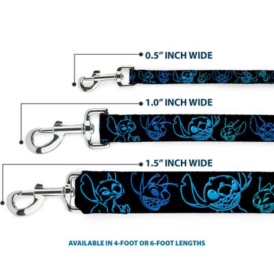 Show full view: Buckle-Down Disney Electric Stitch Poses Polyester Dog Leash, Blue, 4-ft long, 1-in wide slide 3 of 6