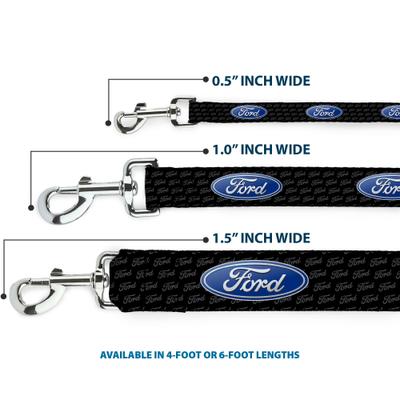 Show full view: Buckle-Down Ford Oval Repeat Text Polyester Dog Leash, Blue, 6-ft long, 1-in wide slide 3 of 6