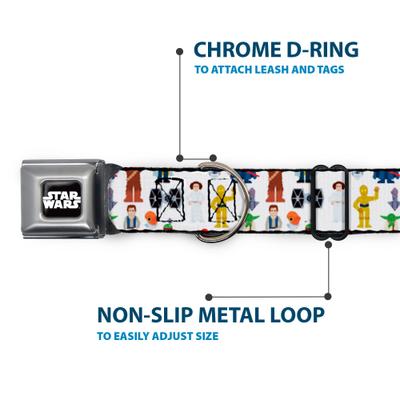 Show full view: Buckle-Down Star Wars Classic Characters Collage Metal Seatbelt Buckle Dog Collar, White, Medium: 16 to 23-in neck, 1.5-in wide slide 6 of 11